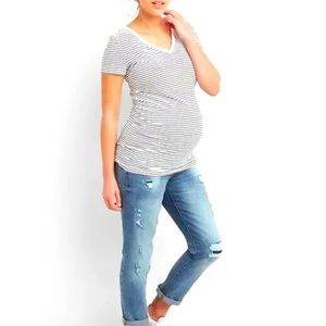 GAP MATERNITY Distressed Demi Panel Repair Girlfriend Jeans 25 Medium Indigo
